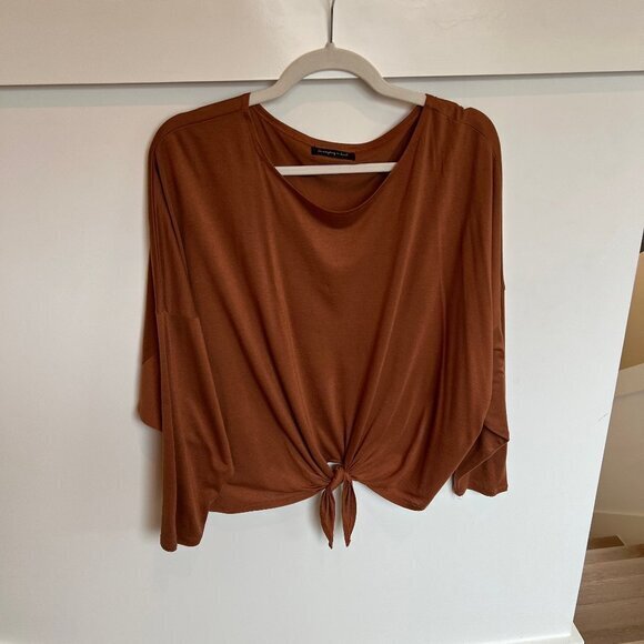 Do Everything in Love Burnt Orange Lightweight Long sleeve Front Tie Shirt OS - Picture 1 of 9